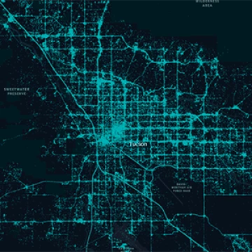 overhead view of traffic grid