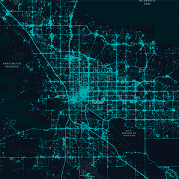 overhead view of traffic grid