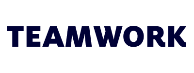 The word "teamwork" in a blue font