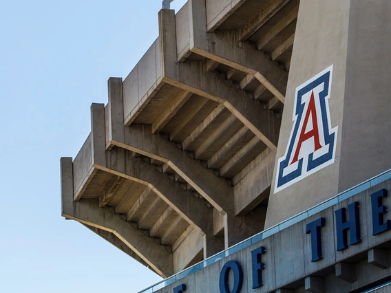 The facade of Arizona Stadium on the University of Arizona campus