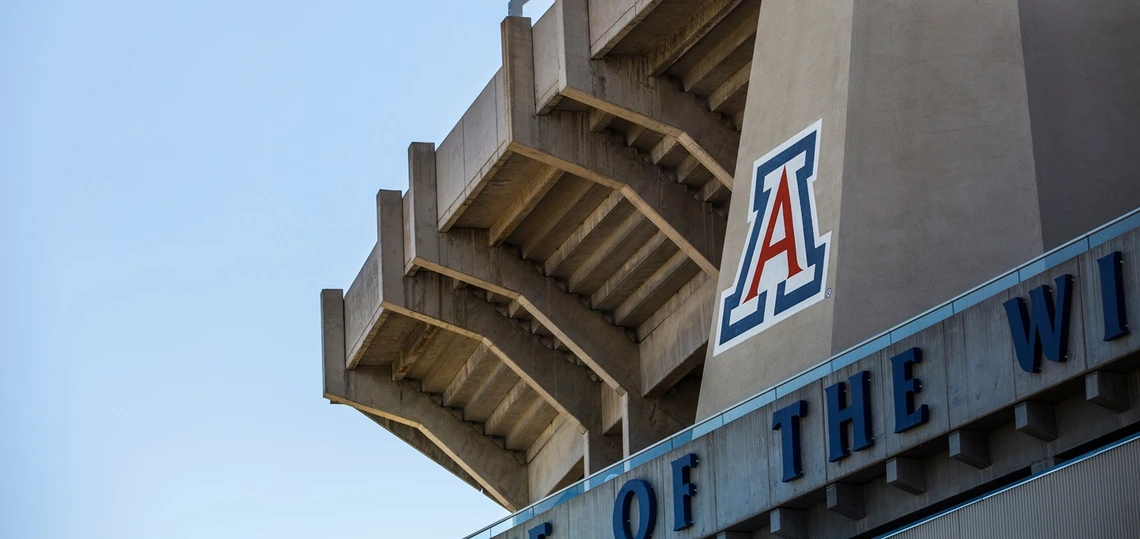 The facade of Arizona Stadium on the University of Arizona campus